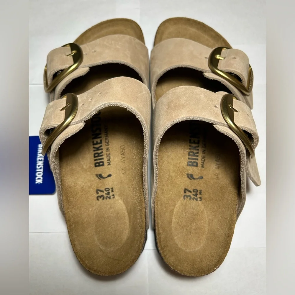NWT🌷(37) Birkenstock Big Buckle Arizona Oiled Leather Tobacco Brown Sandals - Picture 5 of 8